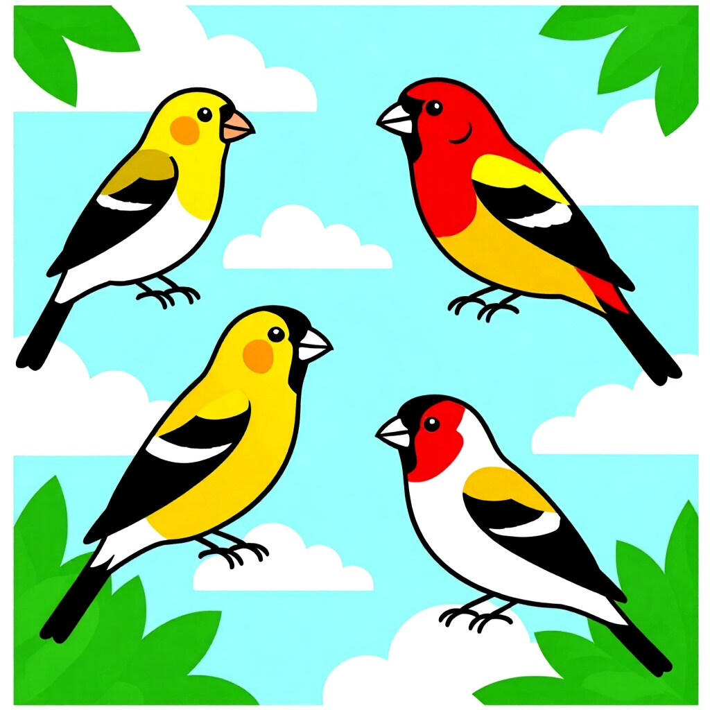 AI generated finch: picture about bird care. picture style: comic introduction finch safely transition society, high qua