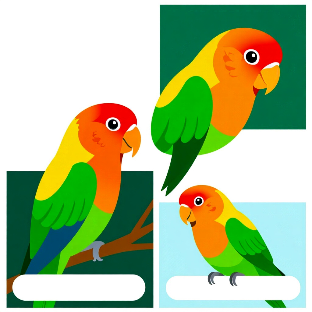 AI生成された鳥:鳥のケアに関する画像。画像スタイル:コミック風 羽の理解の背後にある生物学 ラブバードの換羽、ハイ