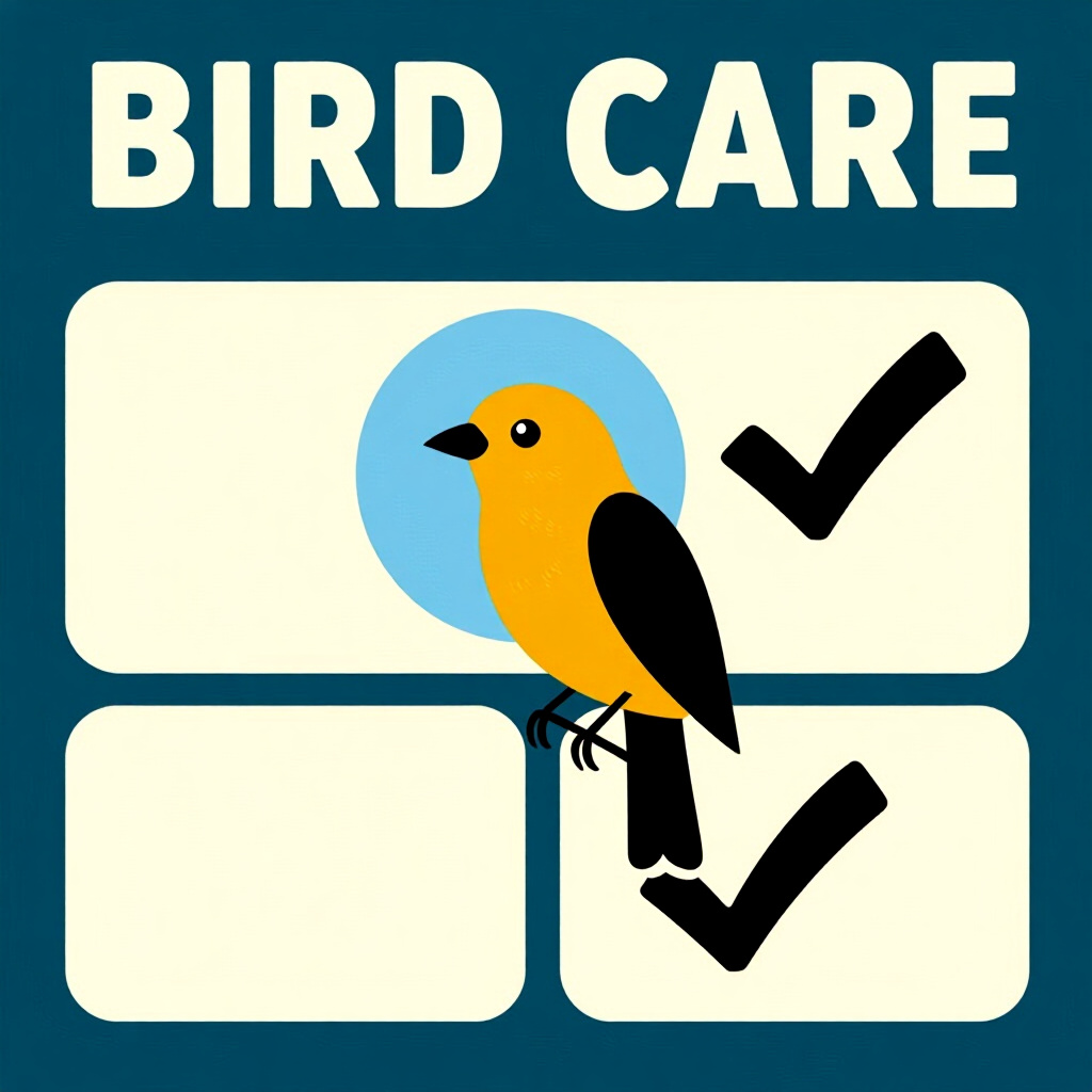 AI generated image: picture about bird care. picture style: comic hardware checklist identifying early signs, high quali