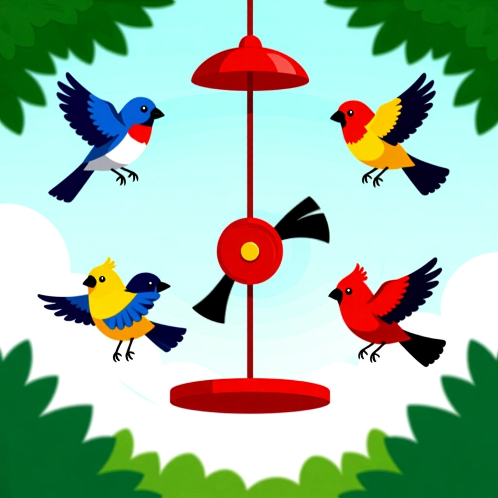 AI generated birds: picture about bird care. picture style: comic categorise arsenal birds rotating toy schedule, high q