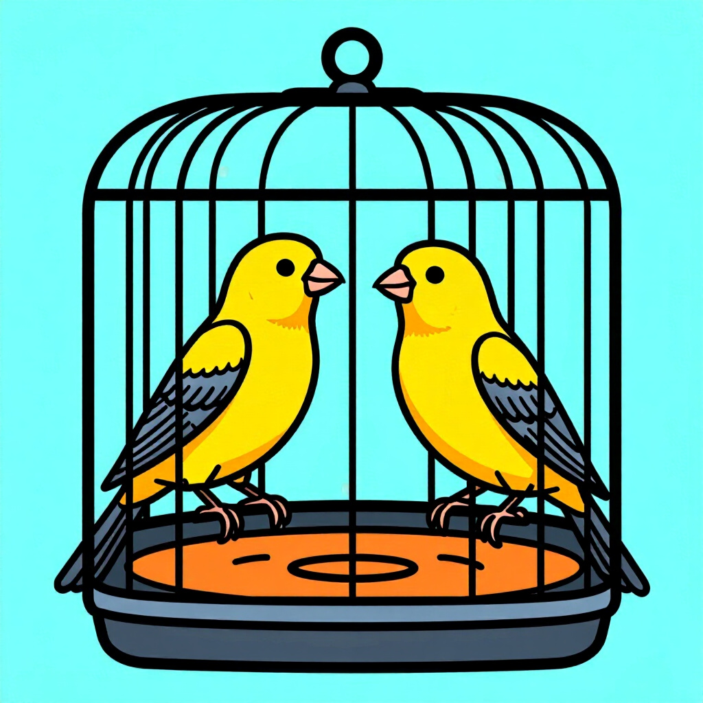 AI generated canary: picture about bird care. picture style: comic proper isolation cage canary behavioral reset techniqu