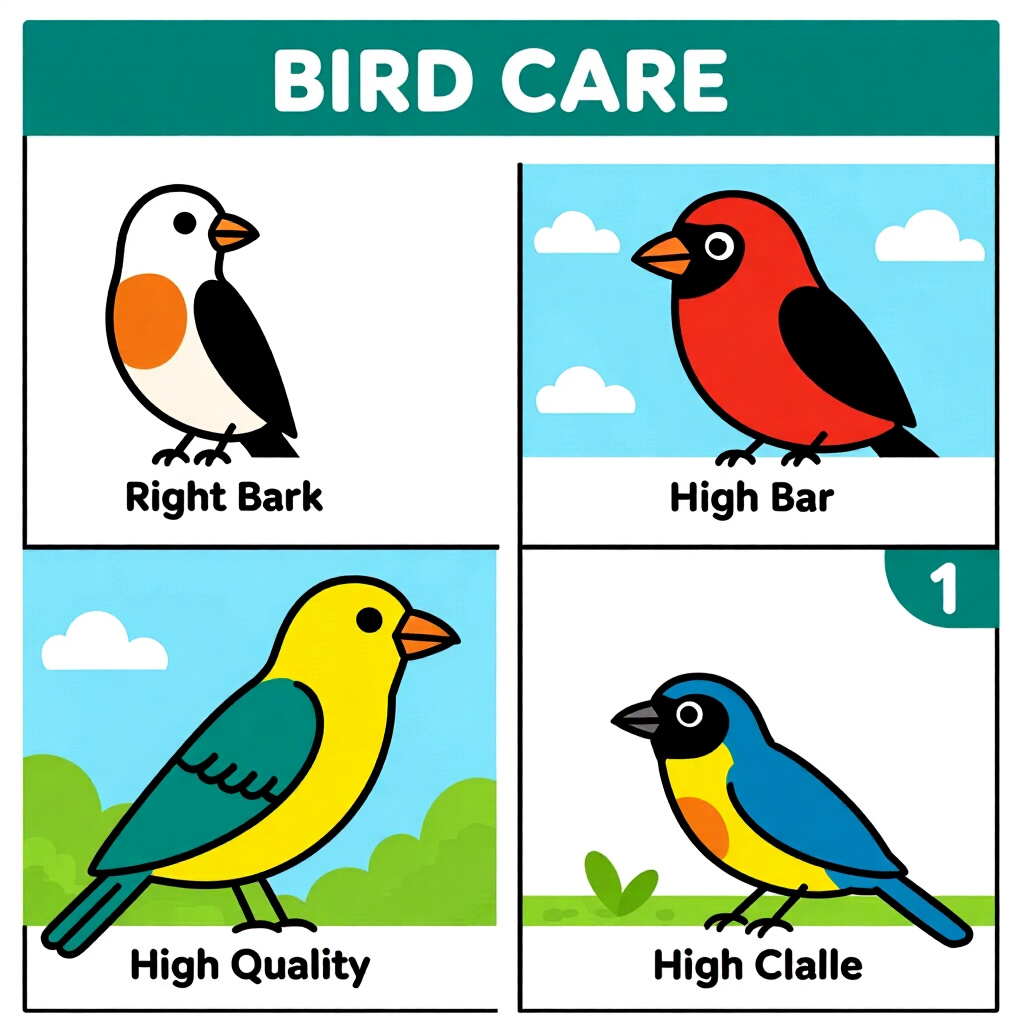 AI generated image: picture about bird care. picture style: comic choosing right bar s m, high quality, detailed