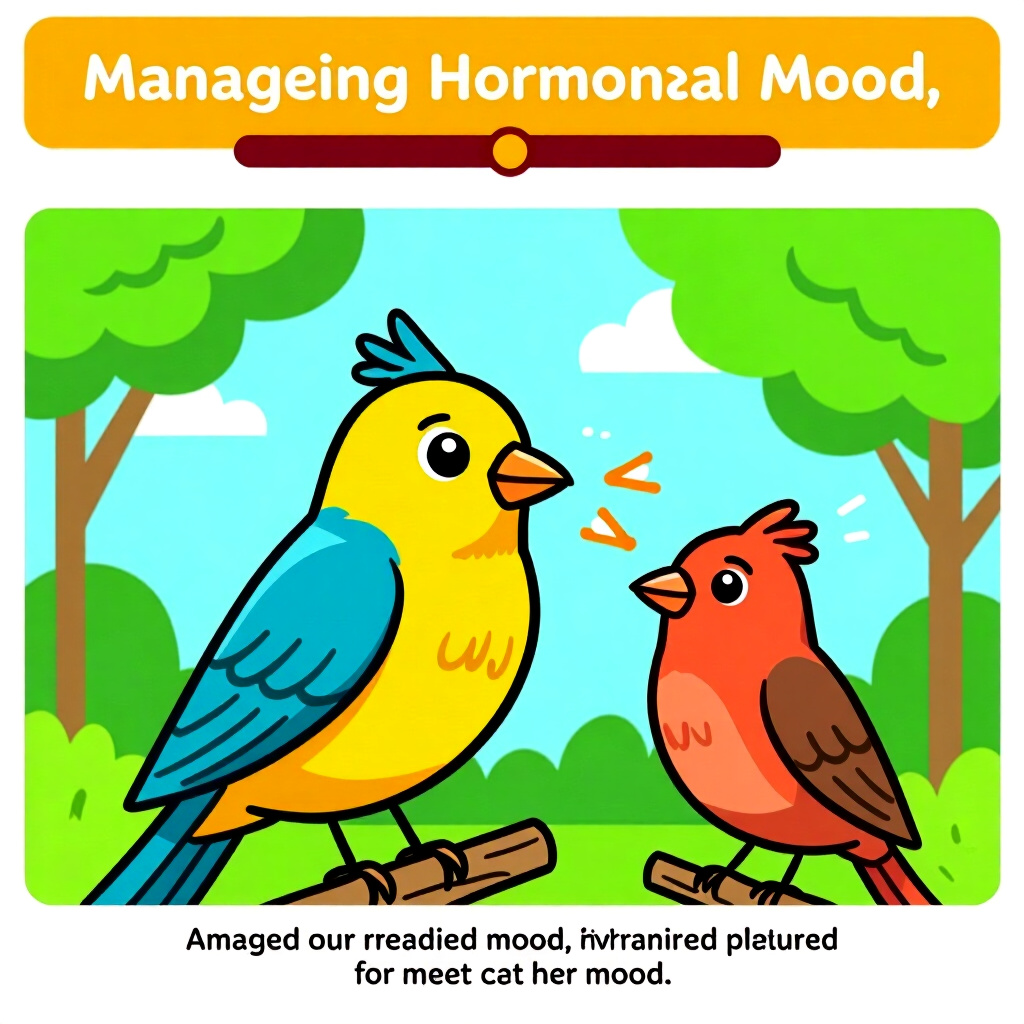 AI generated image: picture about bird care. picture style: comic introduction managing hormonal mood, high quality, det