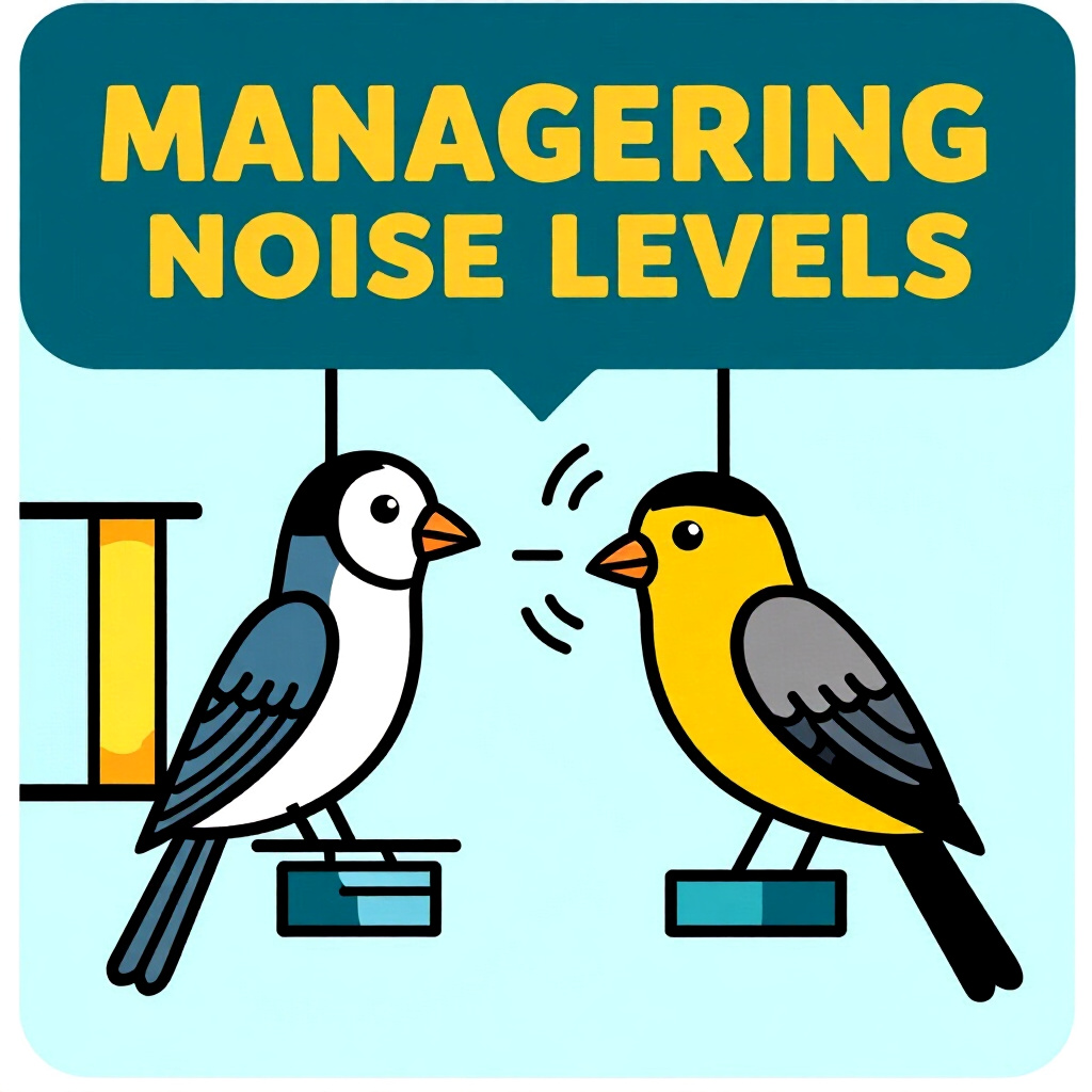 AI generated image: picture about bird care. picture style: comic introduction managing noise levels, high quality, deta