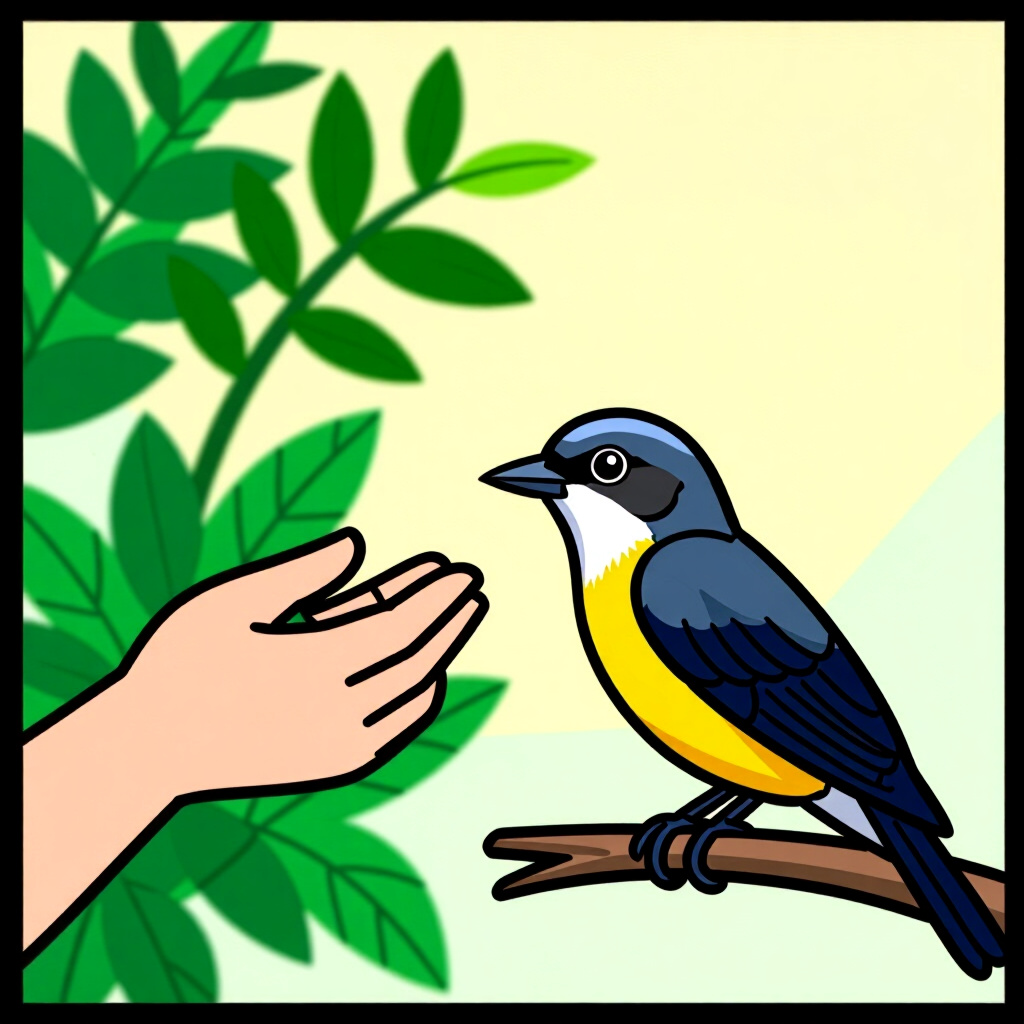 AI generated image: picture about bird care. picture style: comic placement matters stepbystep guide handtaming, high qu