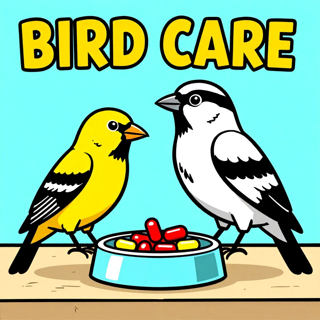 AI generated image: picture about bird care. picture style: comic nutritional punch that expertapproved supplement sched