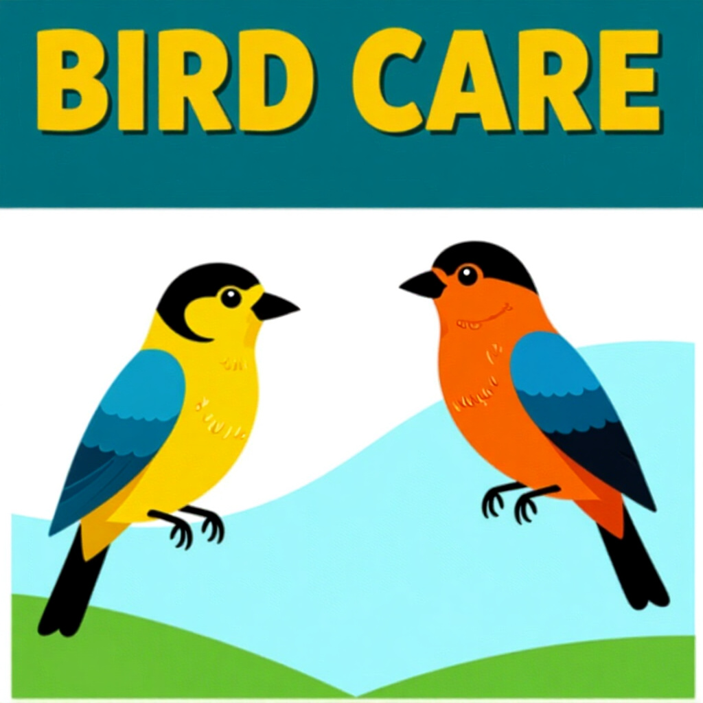 AI generated birds: picture about bird care. picture style: comic introduction birds comparing static flowing, high qual