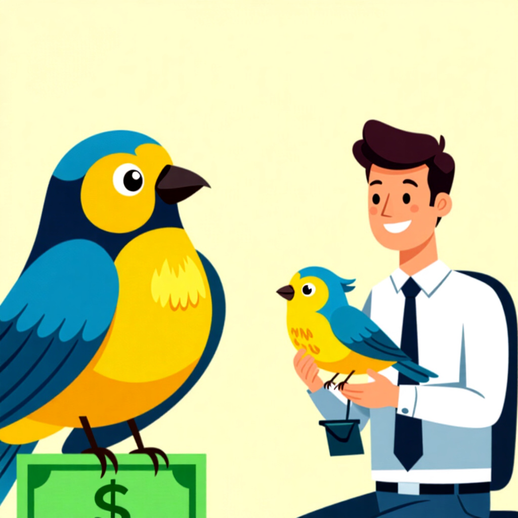 AI generated image: picture about bird care. picture style: comic introduction financial planning regular, high quality,