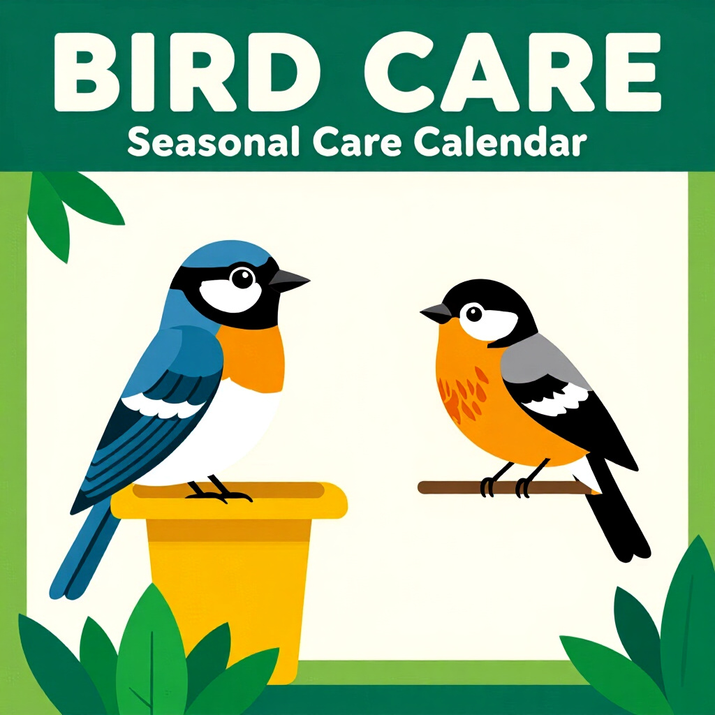 AI generated image: picture about bird care. picture style: comic introduction seasonal care calendar, high quality, det