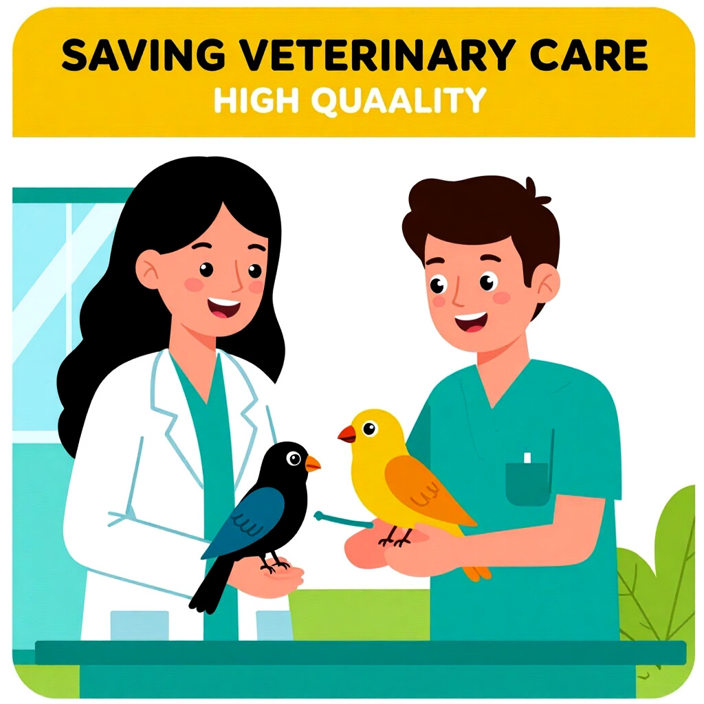 AI generated image: picture about bird care. picture style: comic introduction saving veterinary care, high quality, det