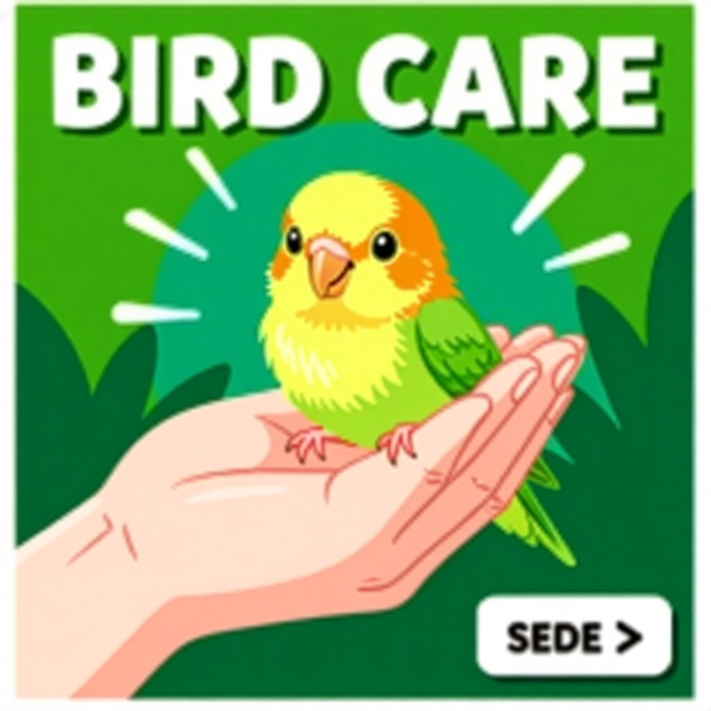 AI generated parrot: picture about bird care. picture style: comic introduction handraise parrotlet chick, high quality,