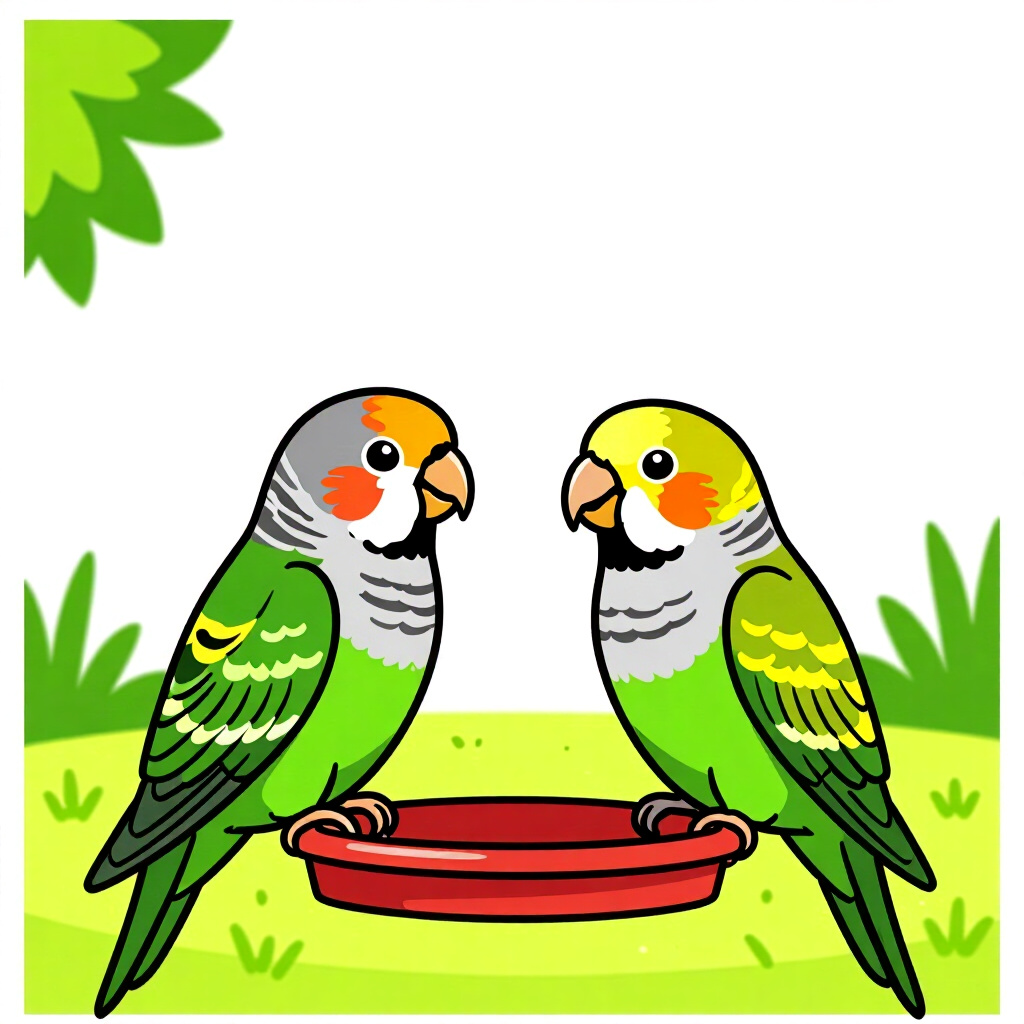 AI generated image: picture about bird care. picture style: comic introduction training grassparakeet talk, high quality