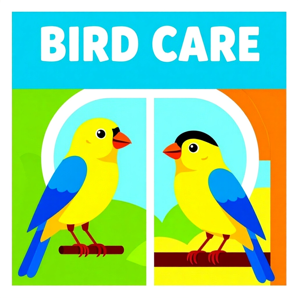 AI generated birds: picture about bird care. picture style: comic research shows birds identifying early signs, high qua