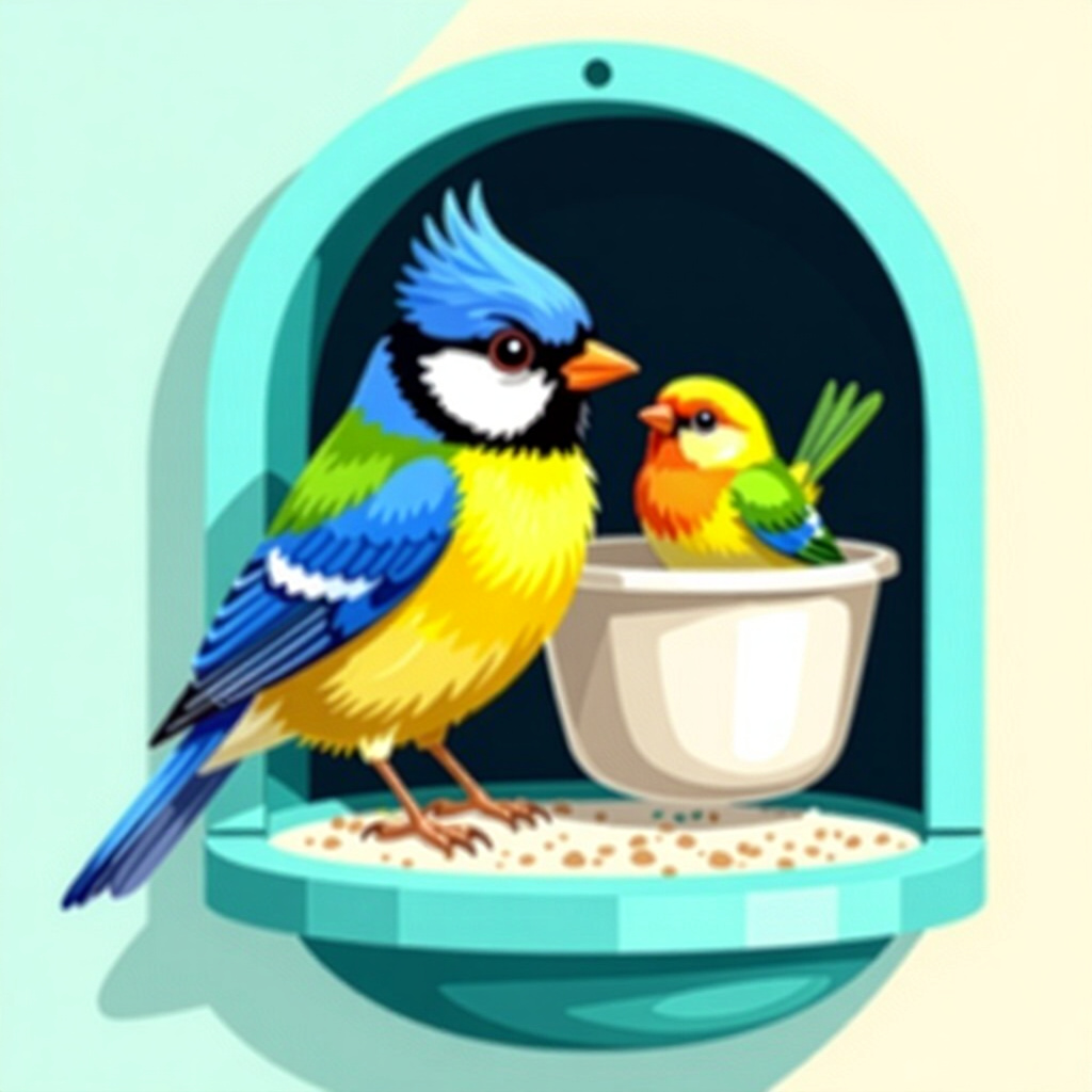 AI generated bird: picture about bird care. picture style: comic bird install removable bottom s m, high quality, detai