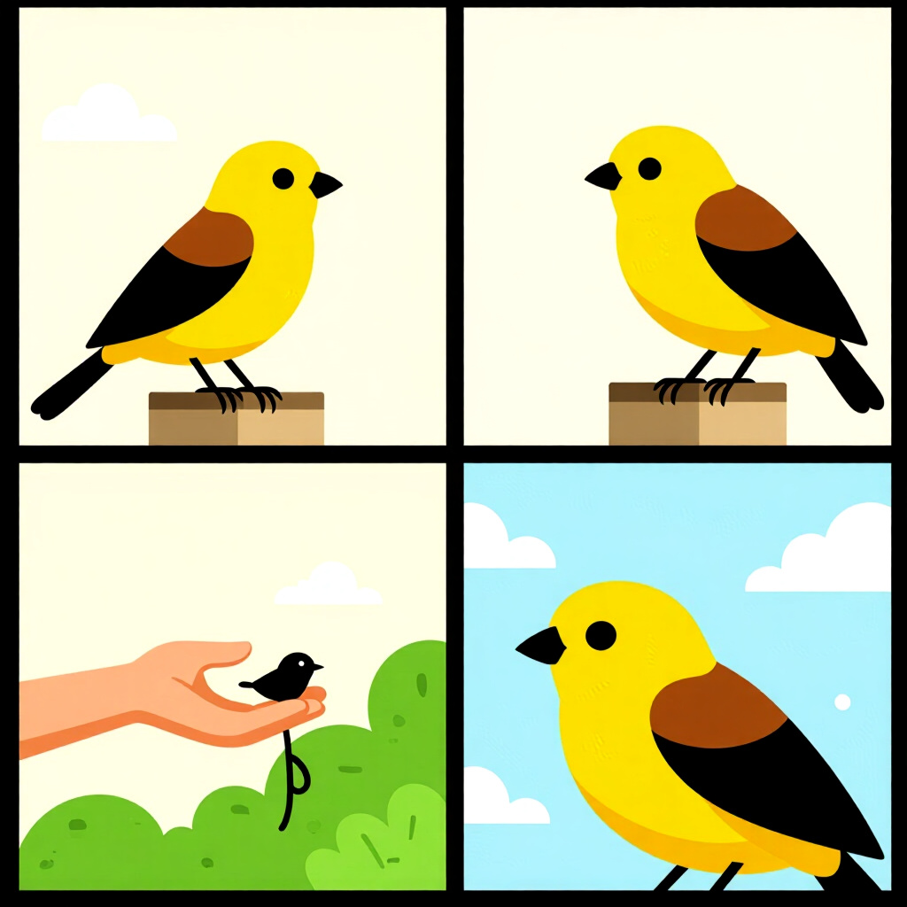 AI generated image: picture about bird care. picture style: comic stepbystep guide handtaming s m, high quality, detaile
