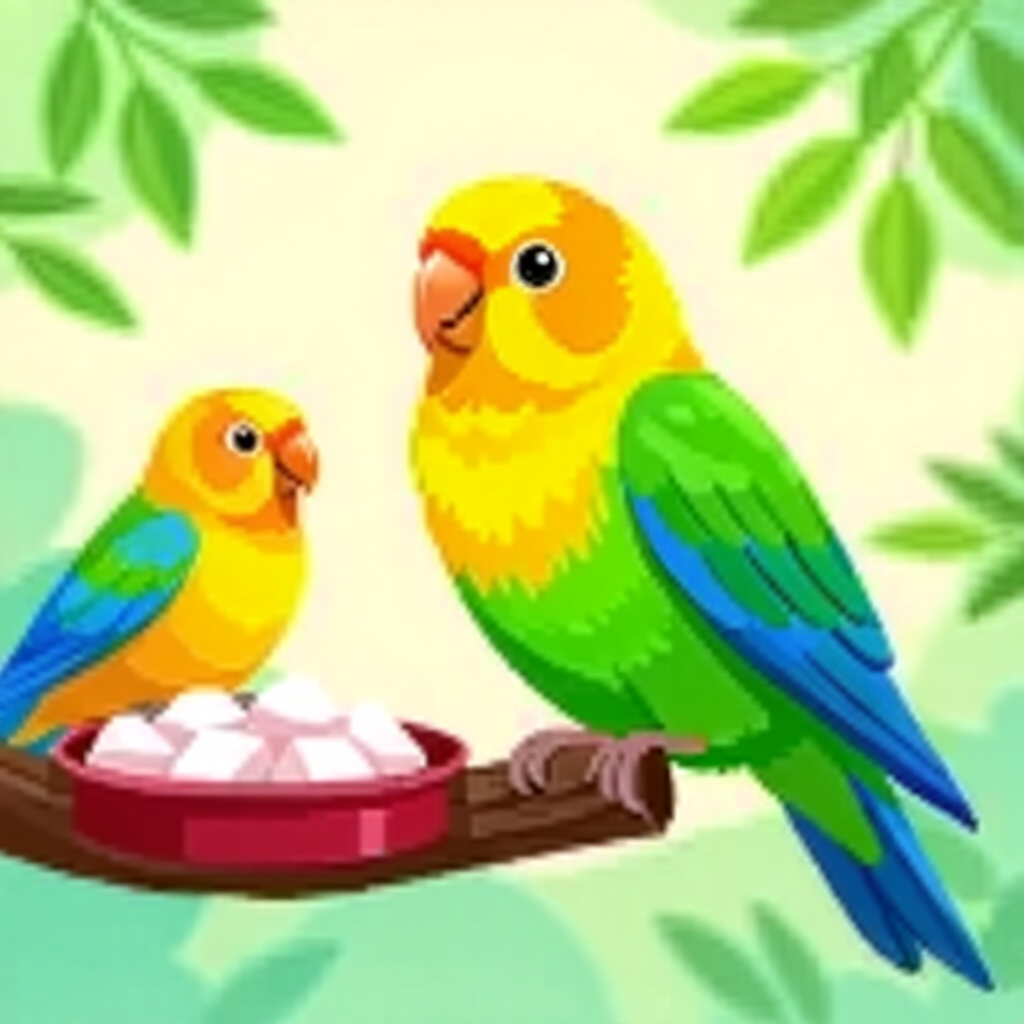 AI generated bird: picture about bird care. picture style: comic pet bird choose right insurance s m, high quality, det