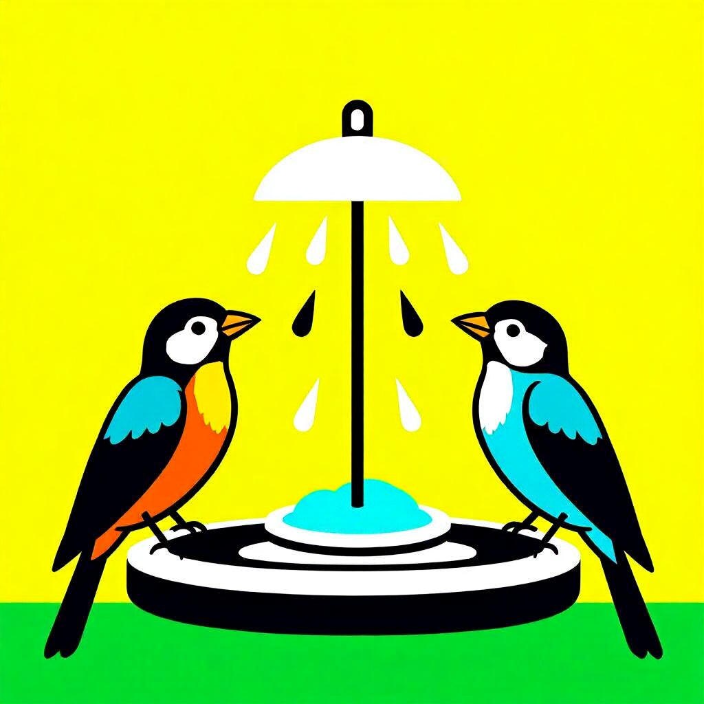 AI generated image: picture about bird care. picture style: comic summer heat management s m, high quality, detailed
