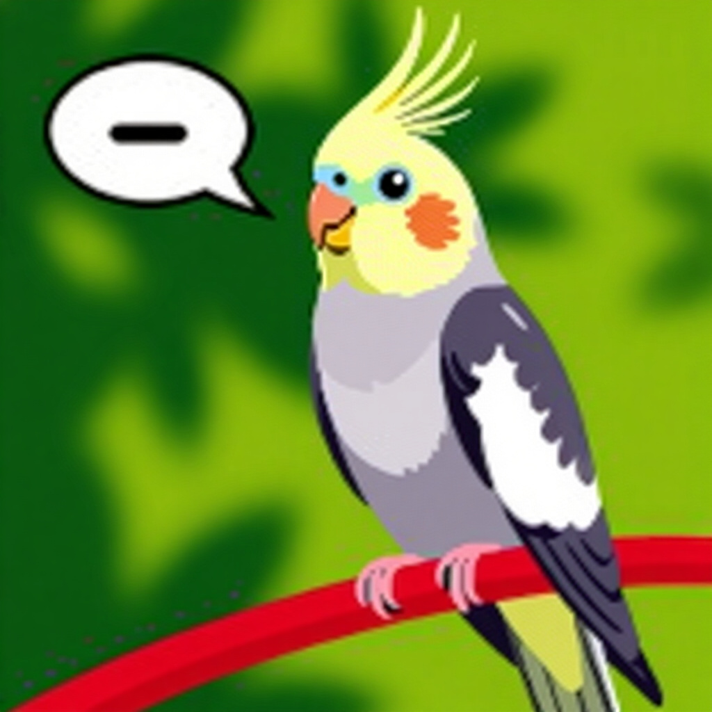 AI generated cockatiel: picture about bird care. picture style: comic introduction cockatiel teach whistle talk, high qualit