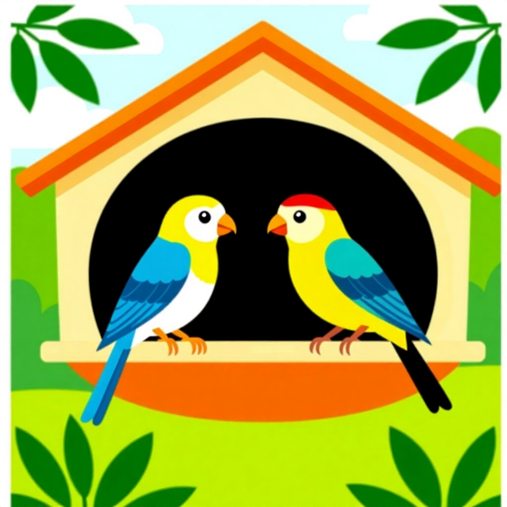 AI generated image: picture about bird care. picture style: comic choose stable microclimate creating lowstress aviary,
