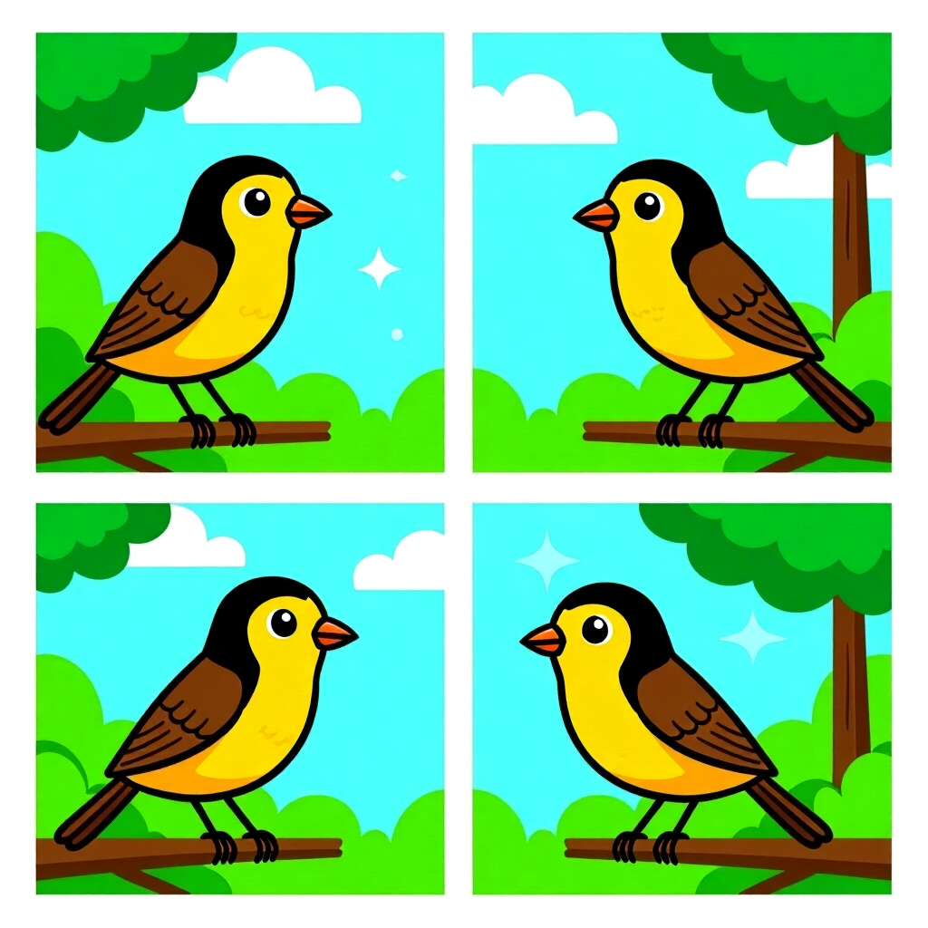 AI generated画像: 鳥のケアに関する絵。絵のスタイル: 進捗管理コミック紹介、高品質