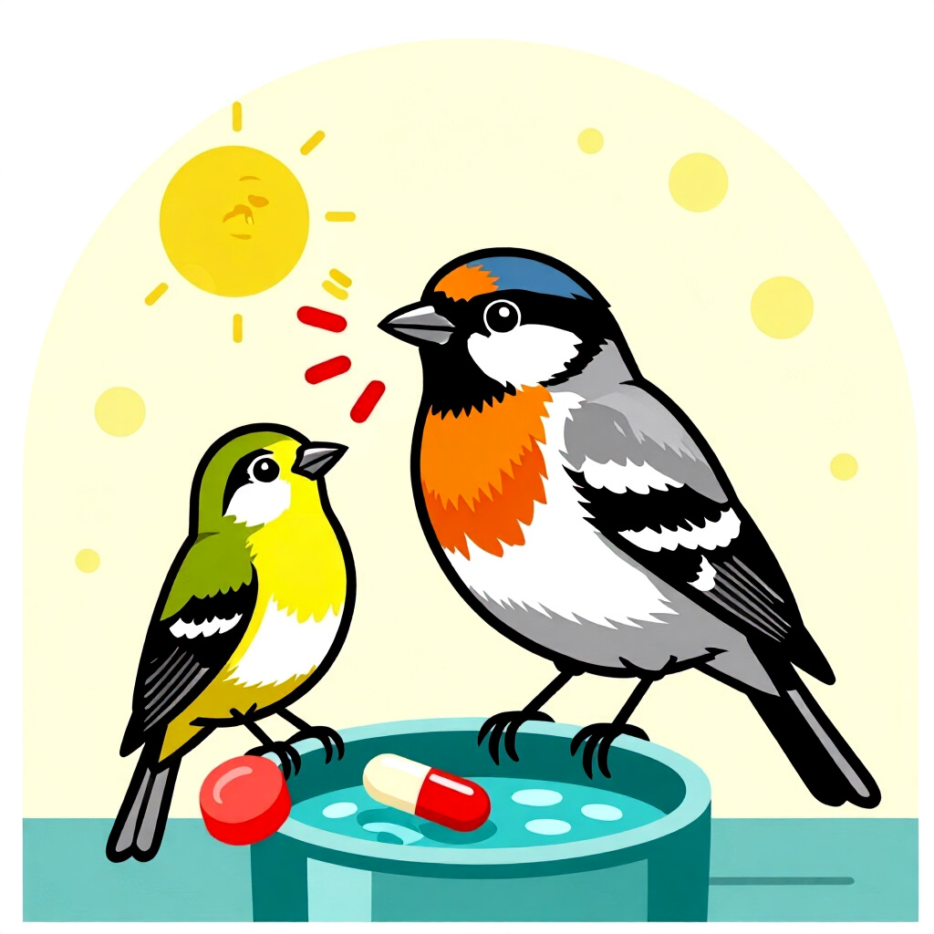 AI generated image: picture about bird care. picture style: comic preventing bacterial pneumonia s m, high quality, deta