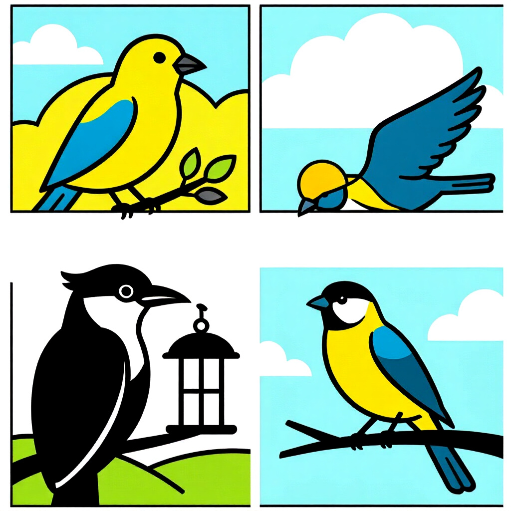 AI生成された鳥:鳥の飼育に関する画像。画像スタイル:一般的な誤解を検証するコミック風、鳥の準備完了ドキュメント