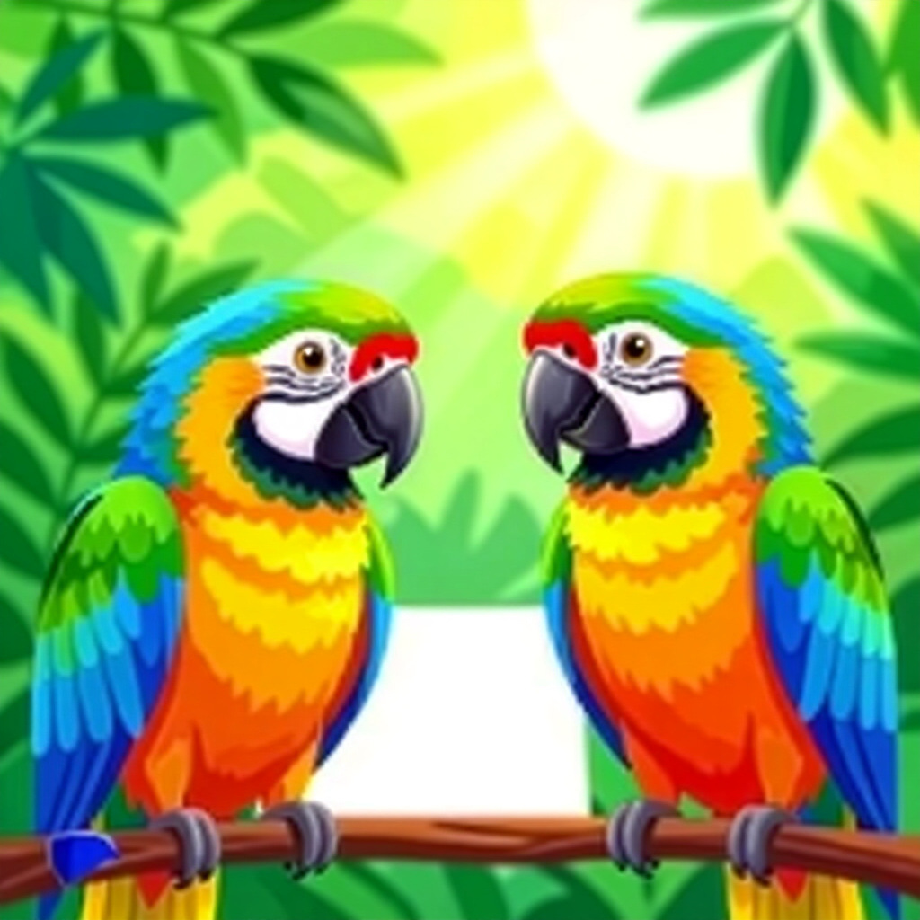 AI generated parrots: picture about bird care. picture style: comic parrots reading signals decoding s m, high quality, de