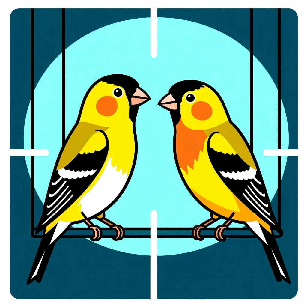 AI generated finch: picture about bird care. picture style: comic finch core insights bonding finch cage companion stepb