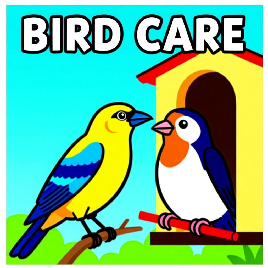 AI generated image: picture about bird care. picture style: comic start minimum legal measure ideal minimum, high qualit