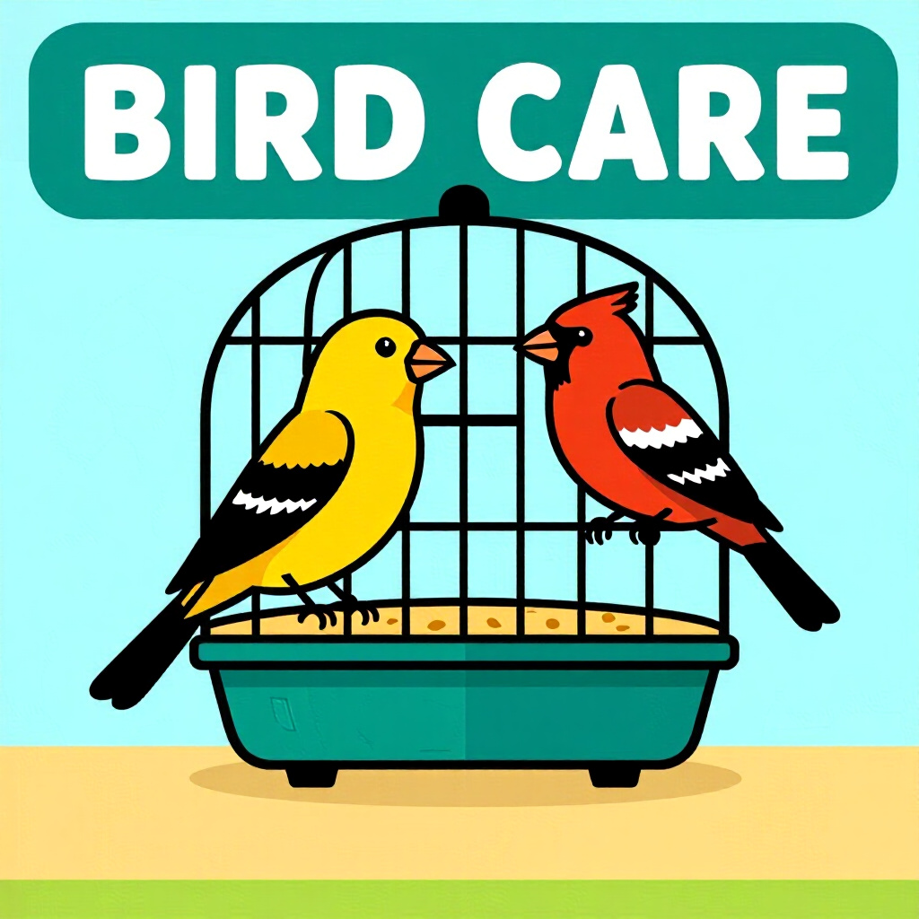 AI generated image: picture about bird care. picture style: comic species cage size requirements complete cagesize chart