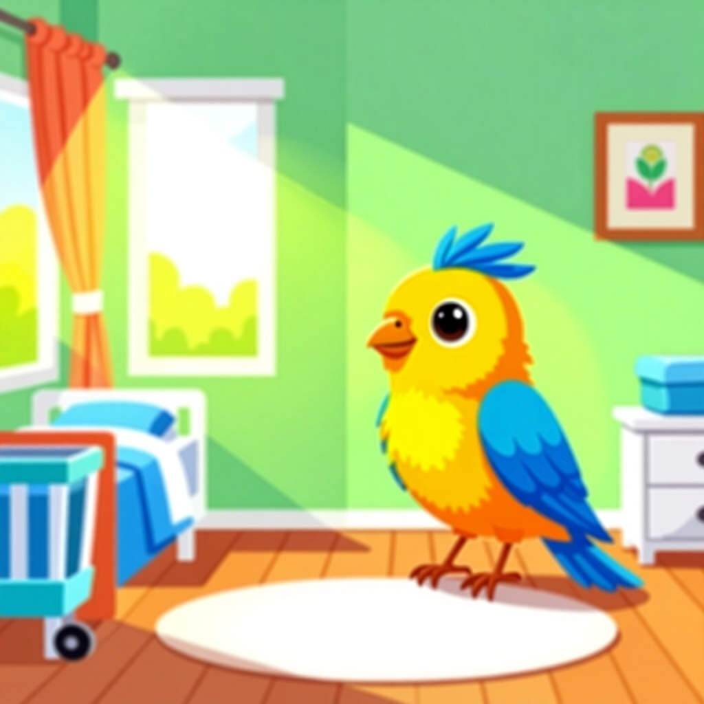 AI generated image: picture about bird care. picture style: comic transforming spare room s m, high quality, detailed