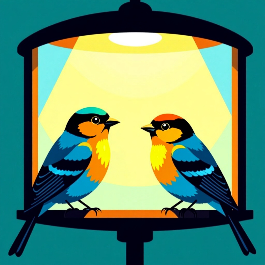 AI generated birds: picture about bird care. picture style: comic data say birds evaluating impact light, high quality,