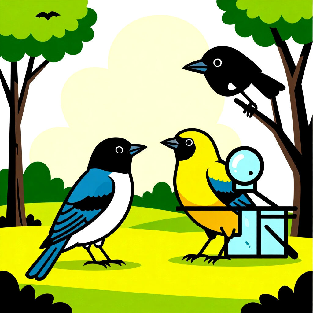 AI generated bird: picture about bird care. picture style: comic evidence landscape bird preventing zoonotic transmissi