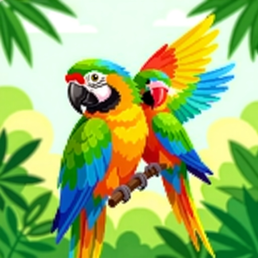 AI generated parrot: picture about bird care. picture style: comic parrot gentle release teaching s m, high quality, deta