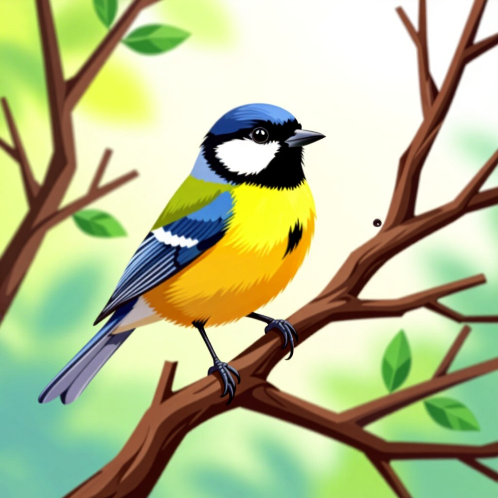 AI生成の鳥:鳥のケアに関する画像。画像スタイル:コミック種の鳥 3pdf は、天然の枝を混合した枝を作成