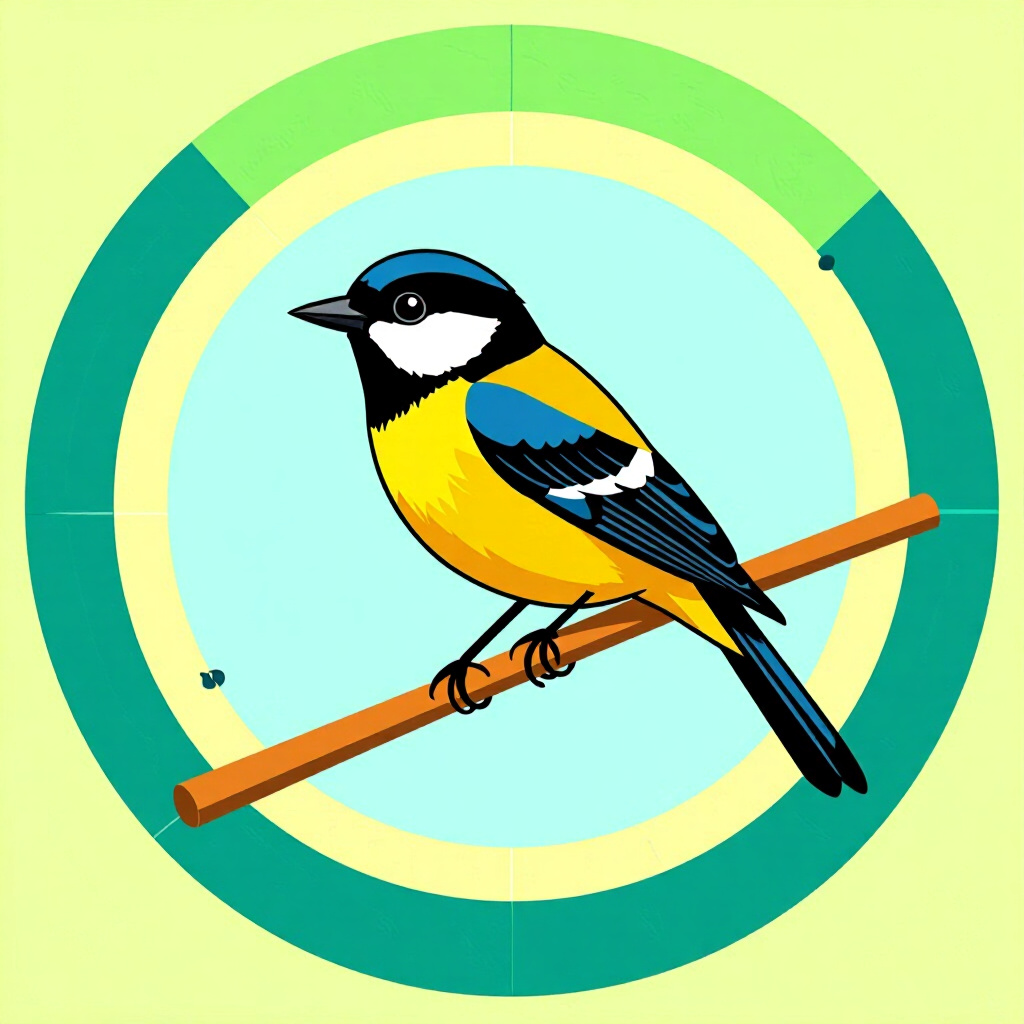 AI generated image: picture about bird care. picture style: comic circular geometry equals stick perch using, high quali
