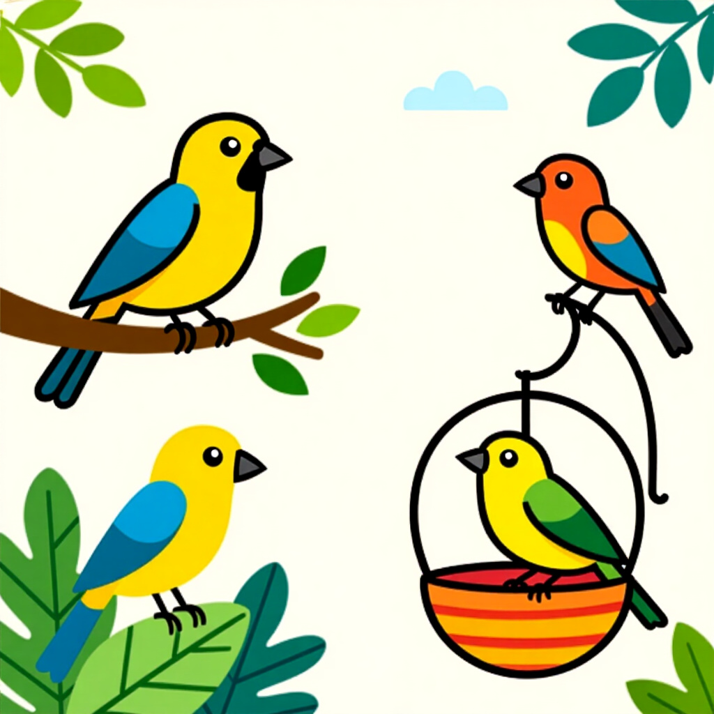 AI generated image: picture about bird care. picture style: comic introduction budgetfriendly enrichment crafting, high