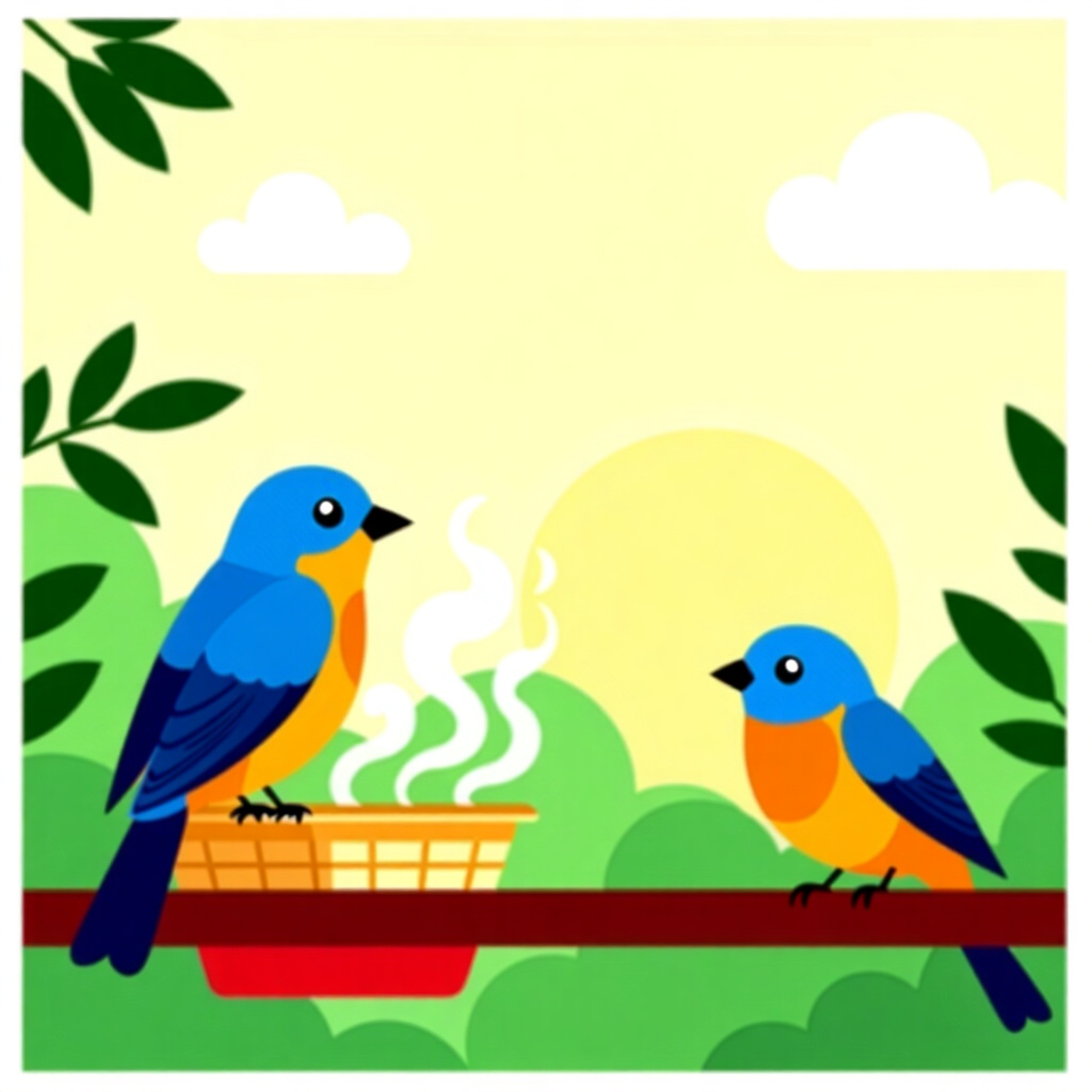 AI generated画像: 鳥のお世話についての絵。絵のスタイル: コミック 安全に蒸気を使用、高品質、詳細