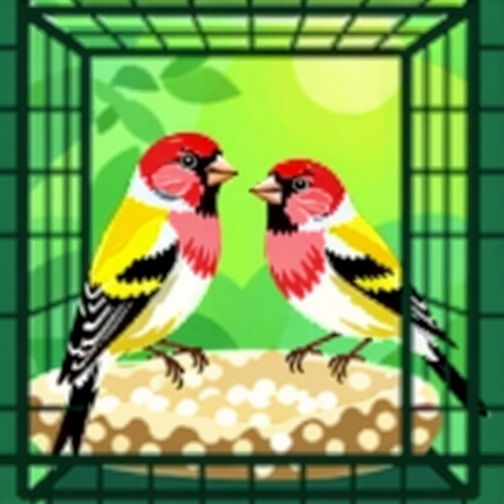AI generated bird: picture about bird care. picture style: comic finch bird determining correct enclosure s m, high qua