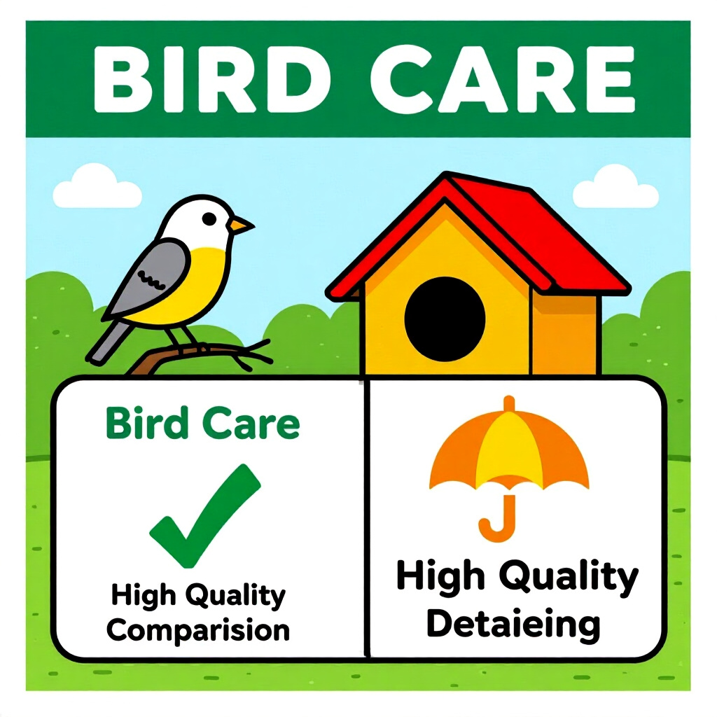AI generated image: picture about bird care. picture style: comic housing choice matters cost comparison budgeting, high
