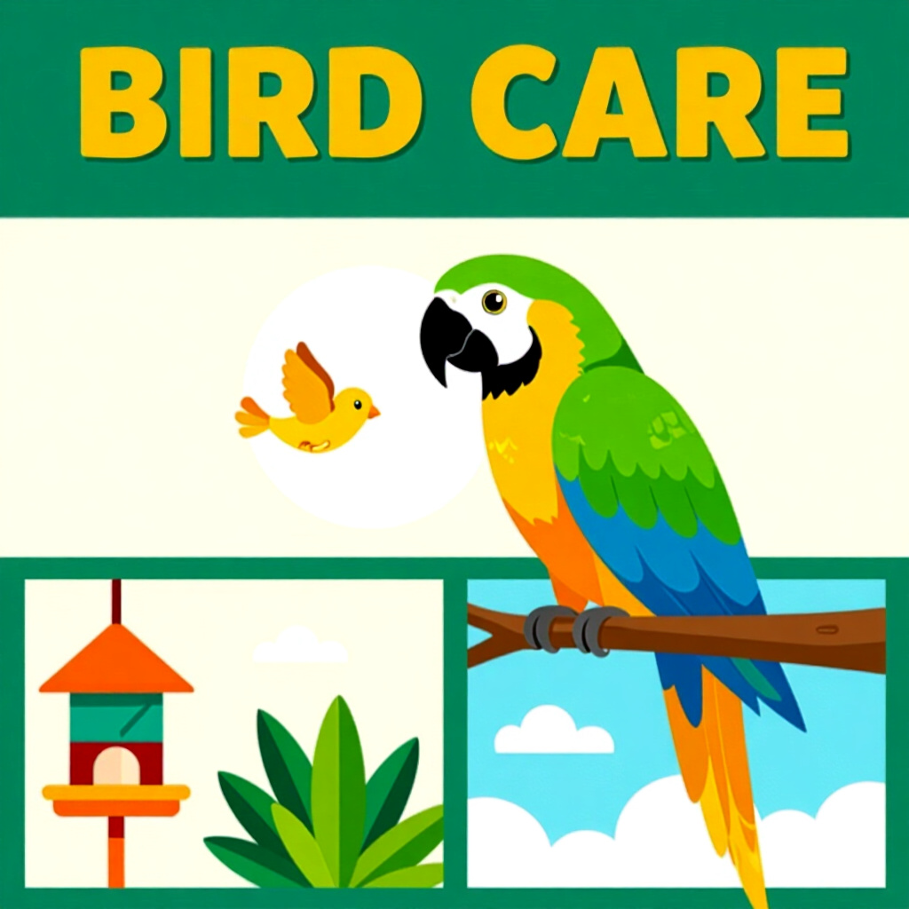 AI generated parrot: picture about bird care. picture style: comic introduction parrot ultimate guide using, high quality