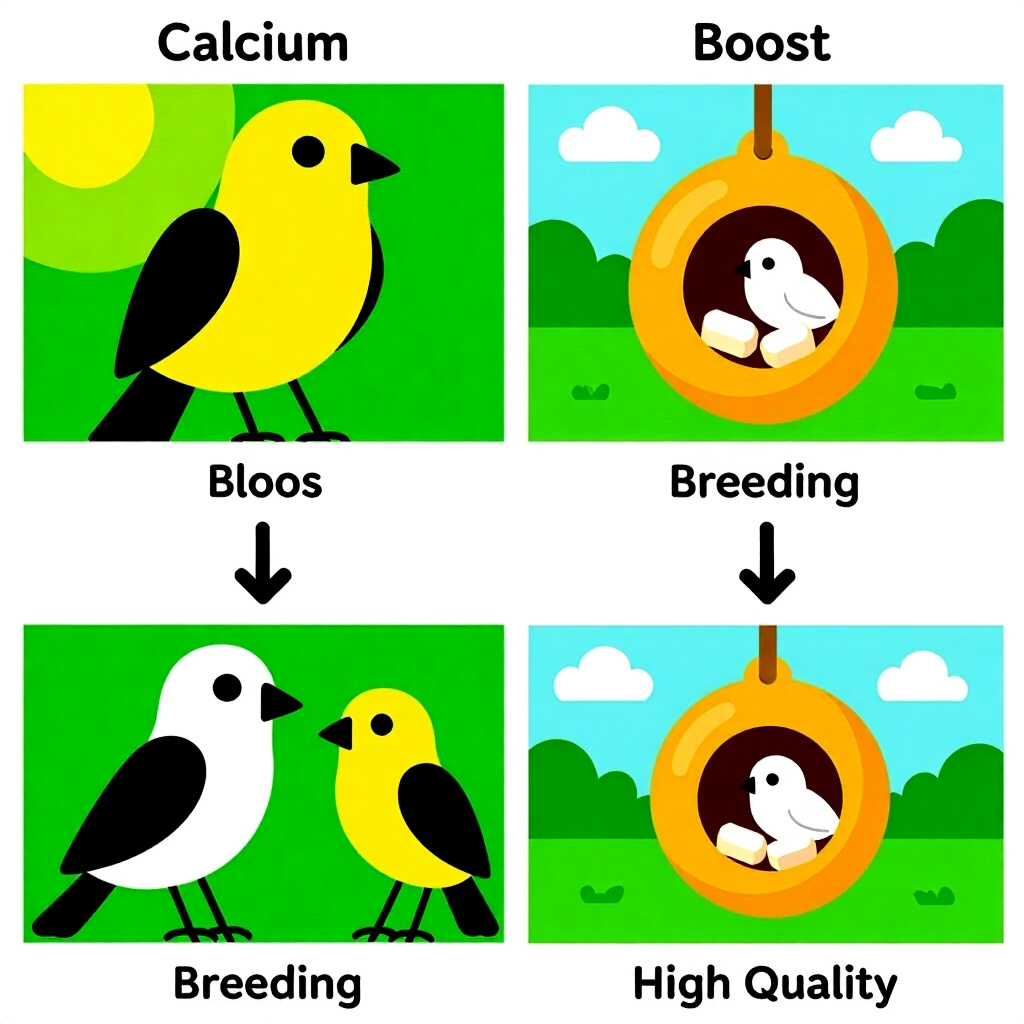 AI generated image: picture about bird care. picture style: comic introduction calcium boost breeding, high quality, det