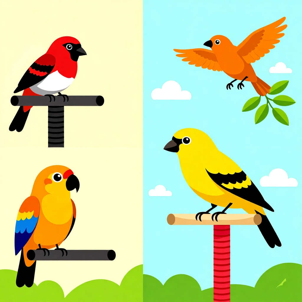 AI generated image: picture about bird care. picture style: comic diy perch variety s m, high quality, detailed