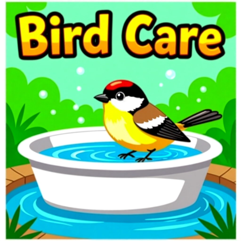 AI generated image: picture about bird care. picture style: comic integrating water bath s m, high quality, detailed