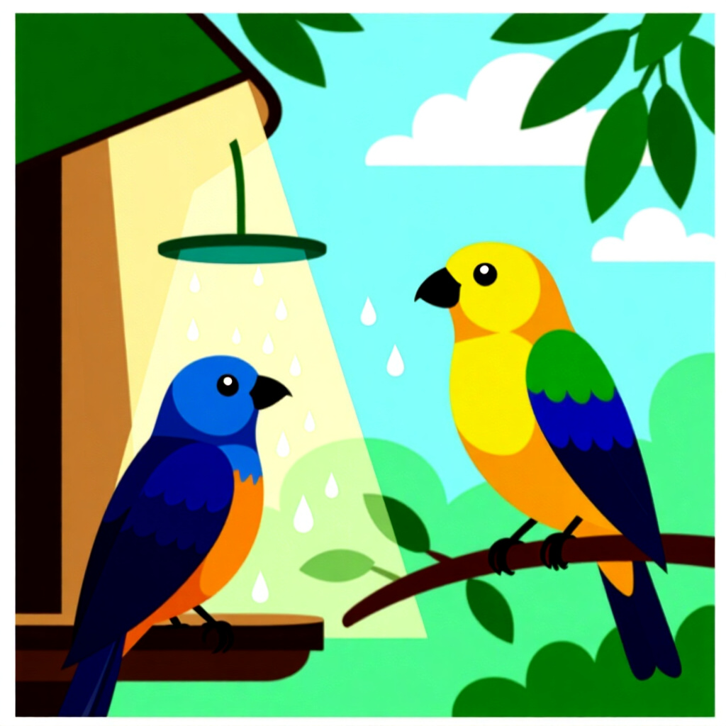 AI generated image: picture about bird care. picture style: comic maintaining proper humidity s m, high quality, detaile
