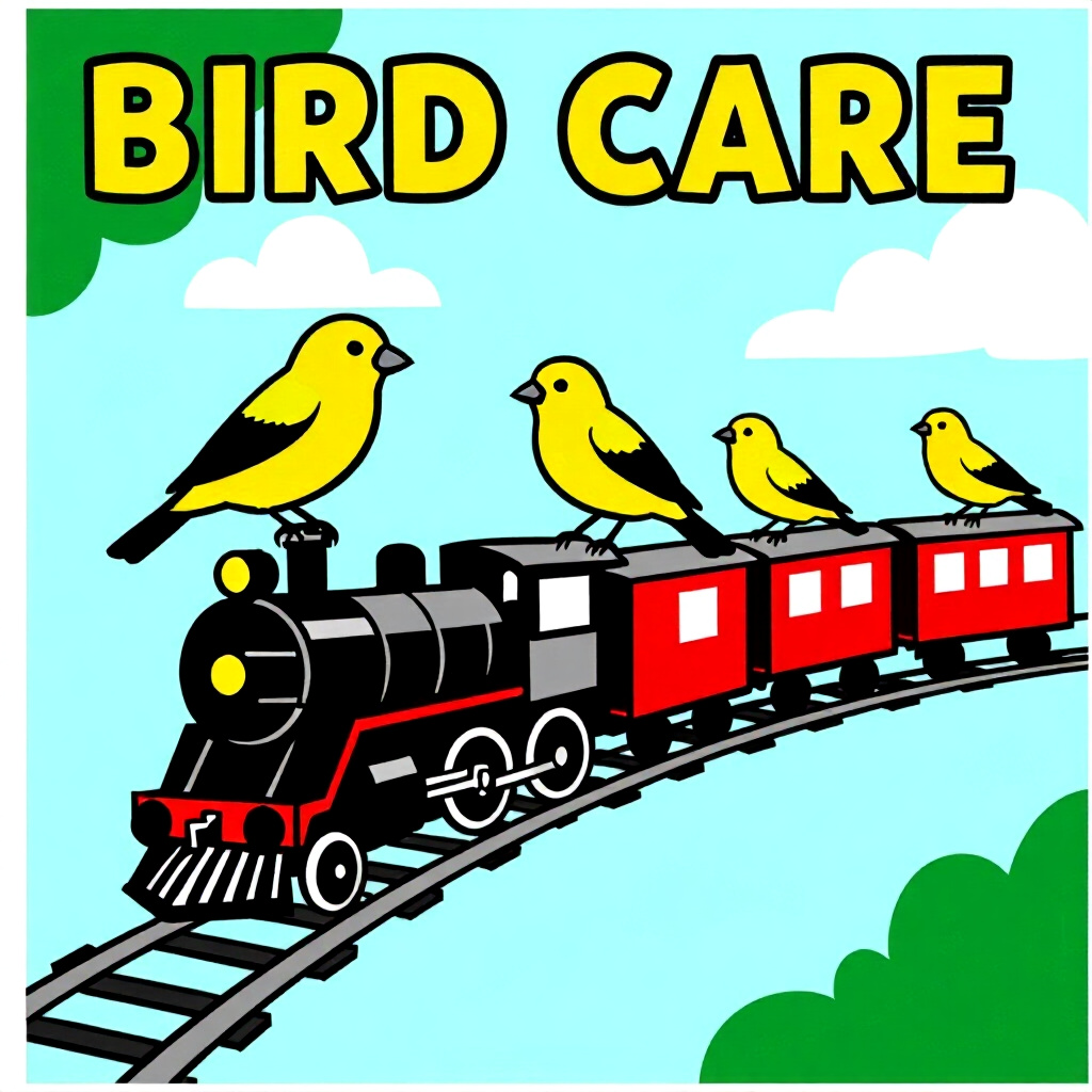 AI generated bird: picture about bird care. picture style: comic bird train decline human s m, high quality, detailed