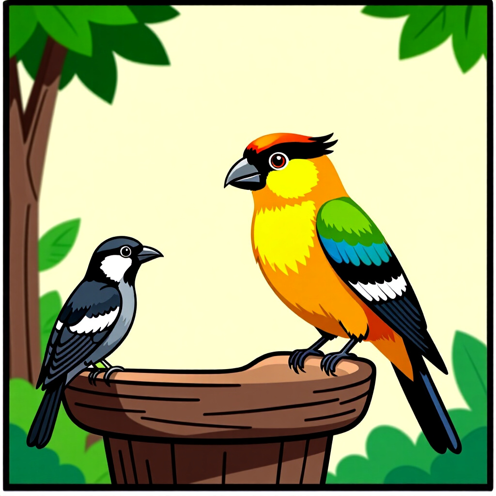 AI generated image: picture about bird care. picture style: comic keep environment rocksteady managing hormonal mood, hi