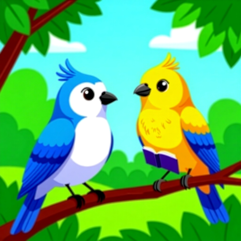 AI generated bird: picture about bird care. picture style: comic should pay attention bird reading body language, high