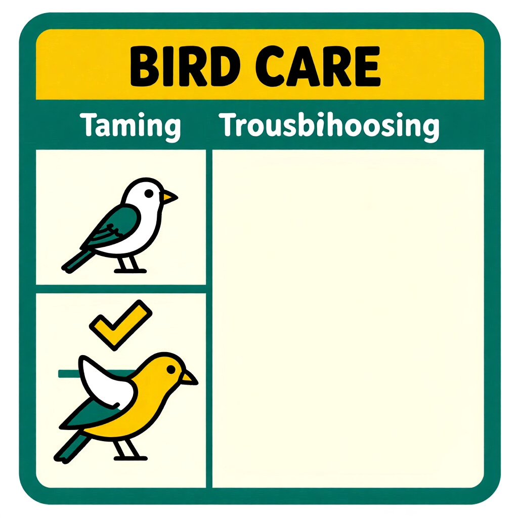 AI generated image: picture about bird care. picture style: comic taming troubleshooting chart s m, high quality, detail