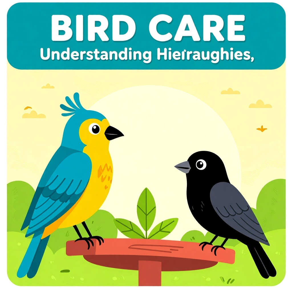 AI generated image: picture about bird care. picture style: comic introduction understanding social hierarchies, high qu